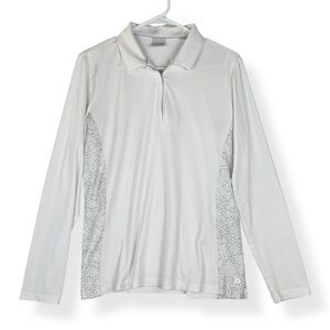 Dunning Golf 1/4 Zip Pullover Women Large L  White Gray Performance Long Sleeve